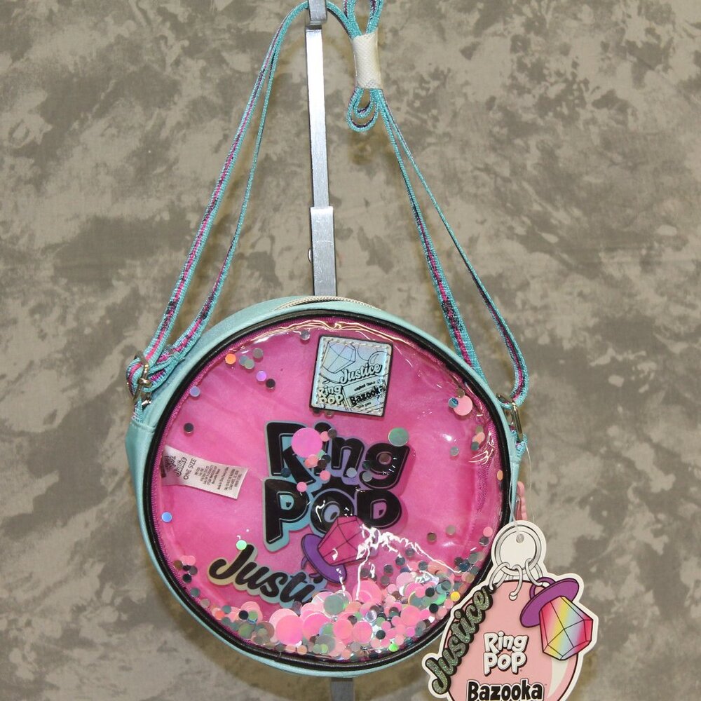 New Justice Bazooka Ring Pop Crossbody Bag Purse with Shakies & Keychain